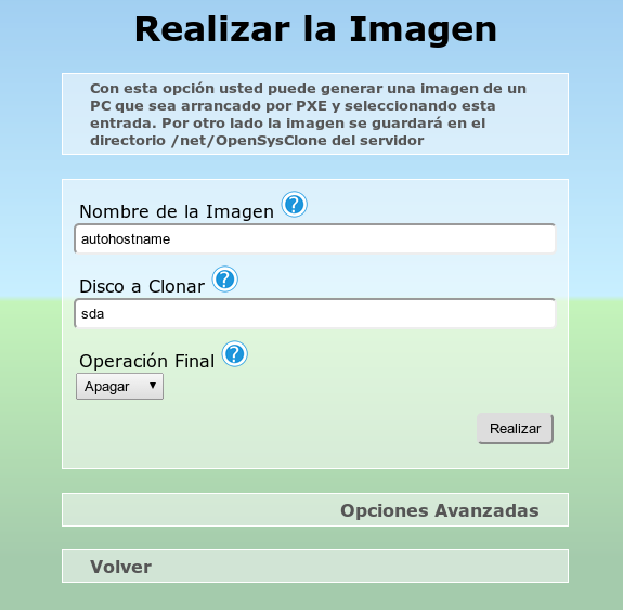 Open Sysclone Realizar Imagen